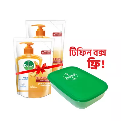 Dettol Handwash Re-Energize Liquid Refill 170 ml Combo (Free Tiffin Box)