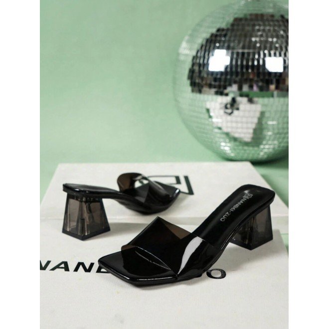 Black Transparent Strap High - Heel Sandal