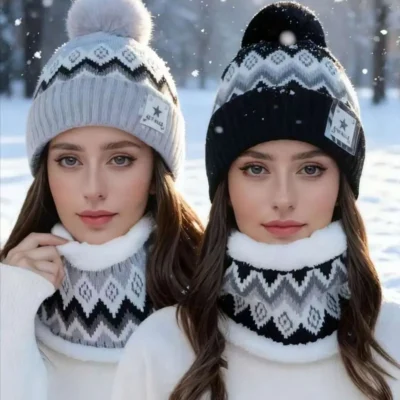 Two-piece set - Women's windproof winter hat and scarf, knitted beanie and neck warmer set, perfect for Christmas winter wear, Women's winter hat  Women's winter scarf