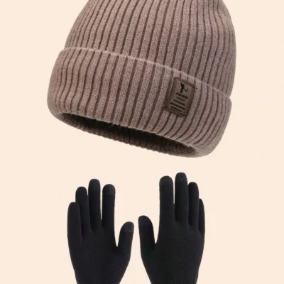 A new European and American style knitted hat and gloves set; a warm knitted hat with a cold-resistant brim, suitable for autumnwinter and outdoor sports