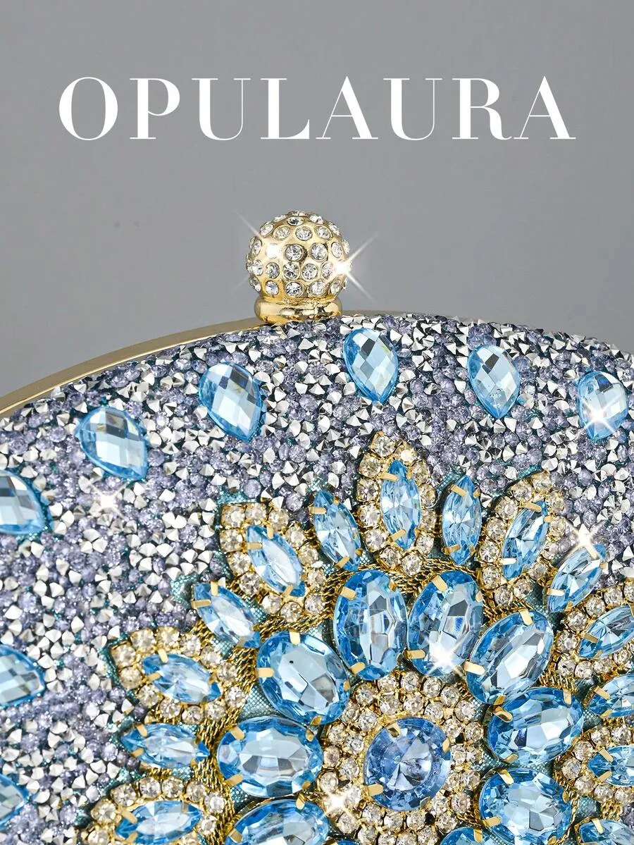 A small, luxurious women's handbag adorned with sparkling crystals; a shimmering, diamond-studded evening bag for formal occasions; an elegant bag for parties, weddings, and evenings out, complete with a chain - Image 3