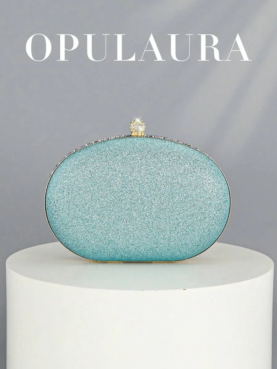 A small, luxurious women's handbag adorned with sparkling crystals; a shimmering, diamond-studded evening bag for formal occasions; an elegant bag for parties, weddings, and evenings out, complete with a chain - Image 4