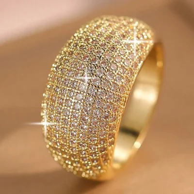 1pc Luxury Gold Rings Shiny Cubic Zirconia Statement Rings For Women For Party Banquet Wedding Festival Gift And Valentine’s Day Gift